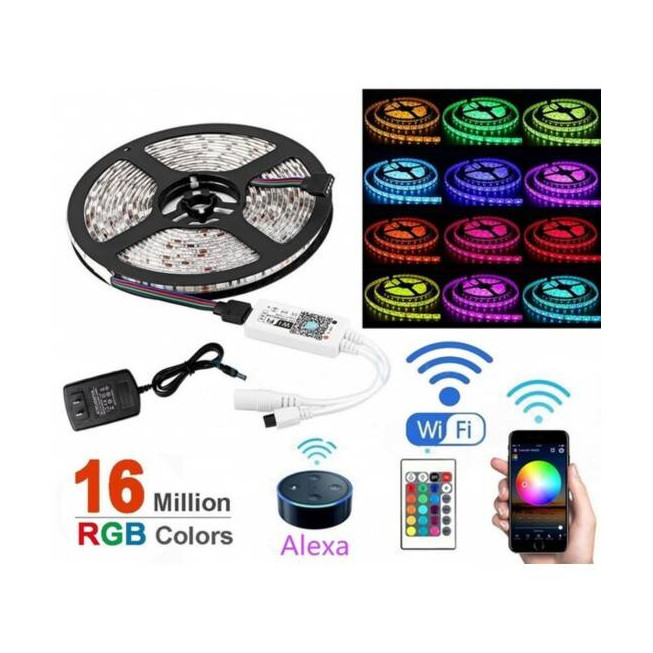 Kit bandă LED RGB WiFi + telecomandă, 12V, control smart prin aplicație, iluminat ambiental modern