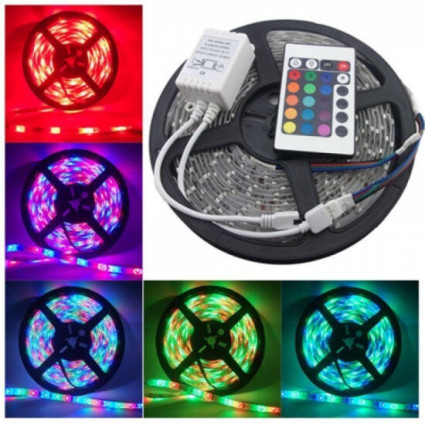 Kit bandă LED RGB 12V, 60 LED/m, 10W/m, telecomandă + WiFi, iluminat decorativ inteligent