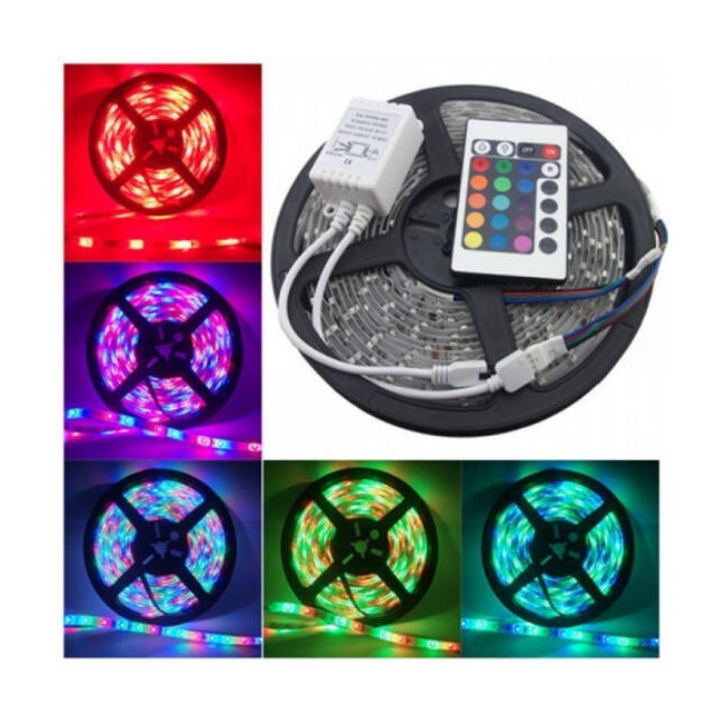 Kit bandă LED RGB 12V, 60 LED/m, 10W/m, telecomandă + WiFi, iluminat decorativ inteligent