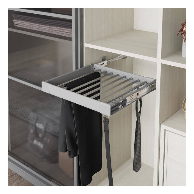Suport telescopic pentru pantaloni Starax S-6208-G, 850–880 mm, montaj lateral, gri, cu amortizare