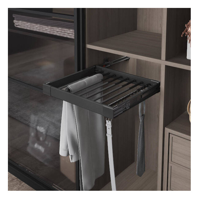 Suport telescopic pentru pantaloni Starax S-6208-A, 850–880×470×95 mm, antracit, prindere laterală/superioară, cu amortizare