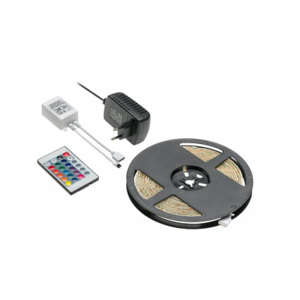 Kit bandă LED RGB GTV, 5m, 150 LED-uri, cu telecomandă IR și alimentator 25W IP20 – LD-ZL5RGB150-00