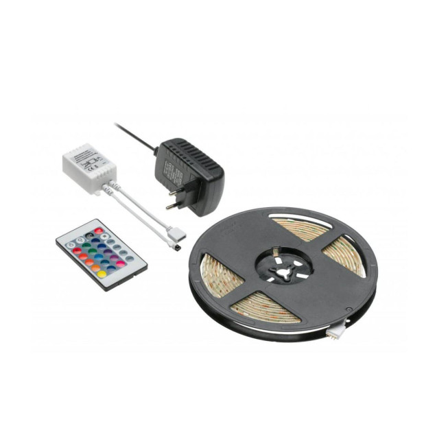 Kit bandă LED RGB GTV, 5m, 150 LED-uri, cu telecomandă IR și alimentator 25W IP20 – LD-ZL5RGB150-00