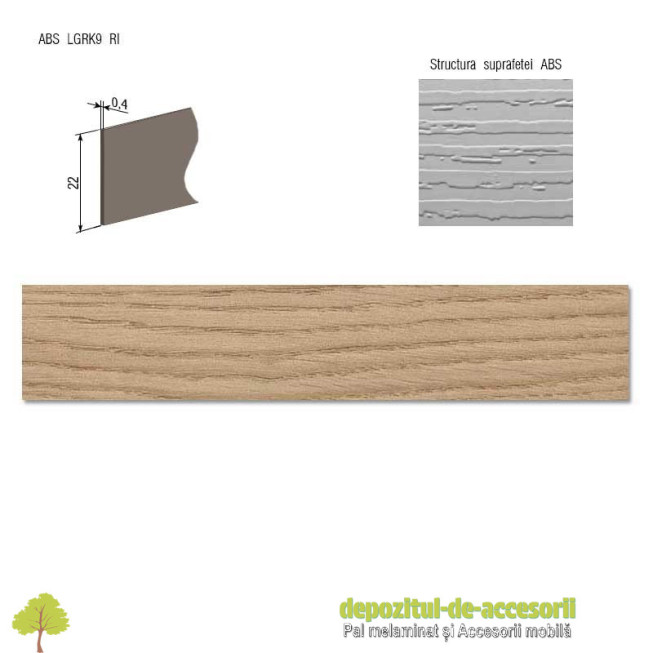 Cant ABS Stejar Aragon natur 22mm x 0,4mm Compatibil cu PAL Melaminat Stejar Aragon natur H1372 ST22
