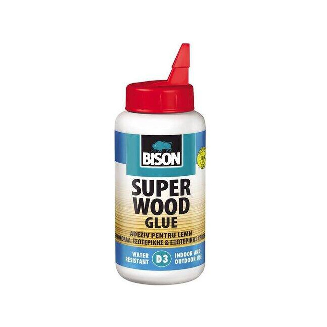 Adeziv pentru lemn Bison Super Wood D3 750 g – adeziv PVAc rezistent la apă pentru interior și exterior