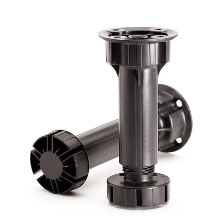 Picior reglabil mobilier,  H150 mm, din plastic negru, 2 componente