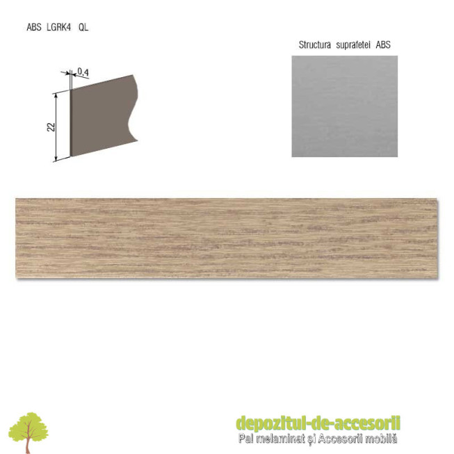 Cant ABS Stejar Bardolino gri 22mm x 0,4mm. Compatibil cu PAL Stejar Bardolino gri H1146 ST10 Egger