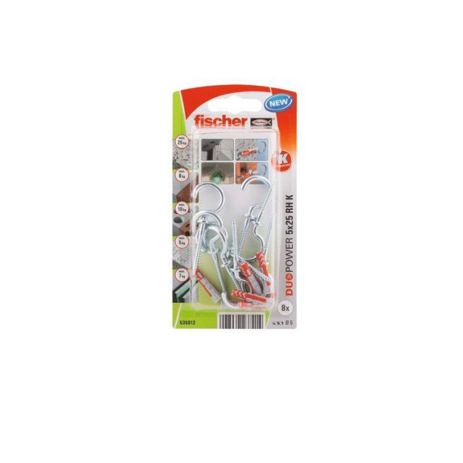 Set diblu Fischer DuoPower 5x25 mm cu cârlig rotund, 8 bucăți