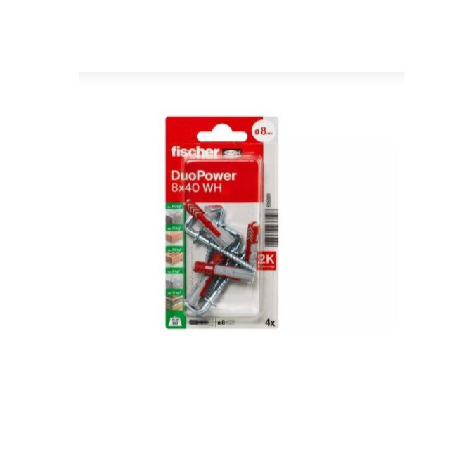Set 4 dibluri Fischer DuoPower, 8x40 mm, cu cârlig metalic