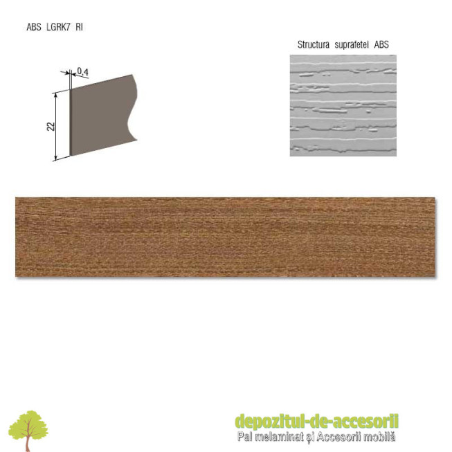 Cant ABS Frasin Cassino maro 22mm x 0,4mm. Compatibil cu PAL Melaminat Frasin Cassino maro H1215 Egger