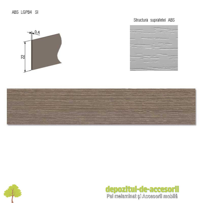 Cant ABS Stejar Cortina gri 22mm x 0,4mm Compatibil cu Pal Melaminat Stejar Cortina gri H3353 ST11 Egger
