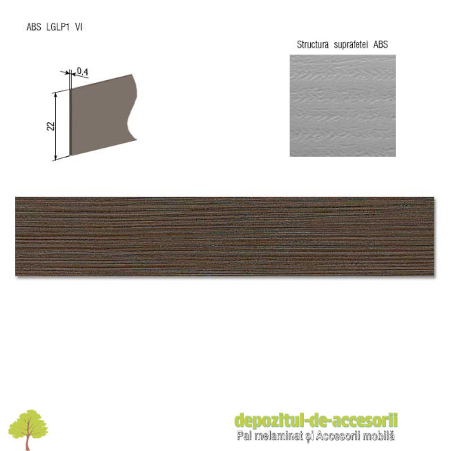 Cant ABS Woodline Mocca 22mm x 0,4mm Compatibil cu Pal Melaminat Woodline Mocca H1428 ST22 Egger