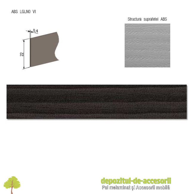 Cant ABS Negru Hacienda 22mm x 0,4mm Compatibil cu Pal Melaminat Negru Hacienda H3081 ST22 Egger