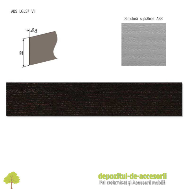 Cant ABS Stejar Moorland maro 22mm x 0,4mm Compatibil cu Pal Melaminat Stejar Moorland maro H3370 ST22 Egger