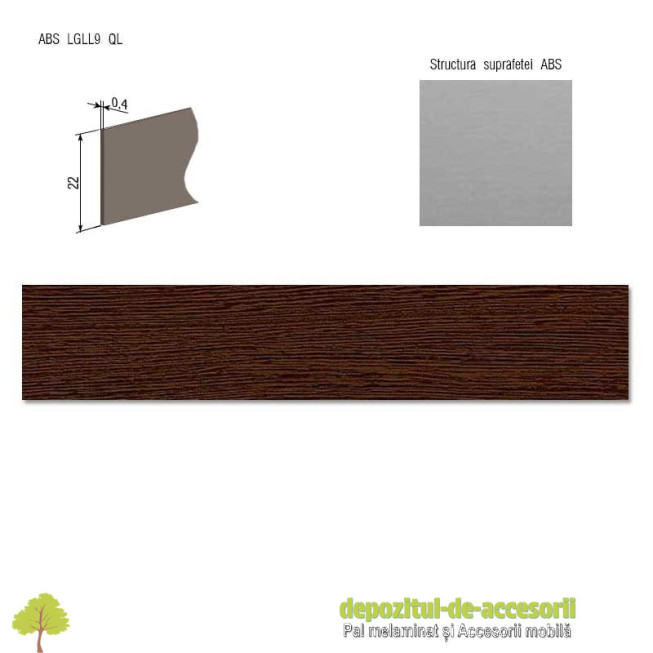 Cant ABS Wenge 22mm x 0,4mm Compatibil cu PAL Melaminat Wenge H1555 ST15 Egger