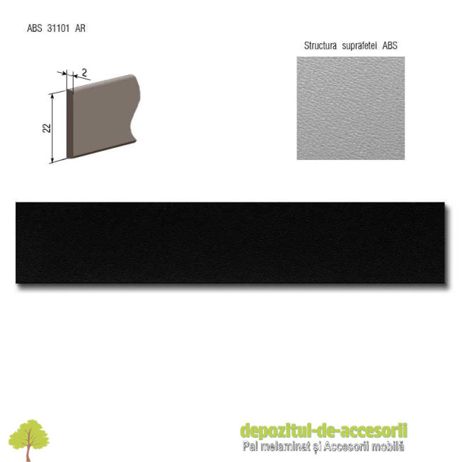 Cant ABS Negru 22mm x 2mm compatibil cu PAL Melaminat Negru Egger U999 ST2