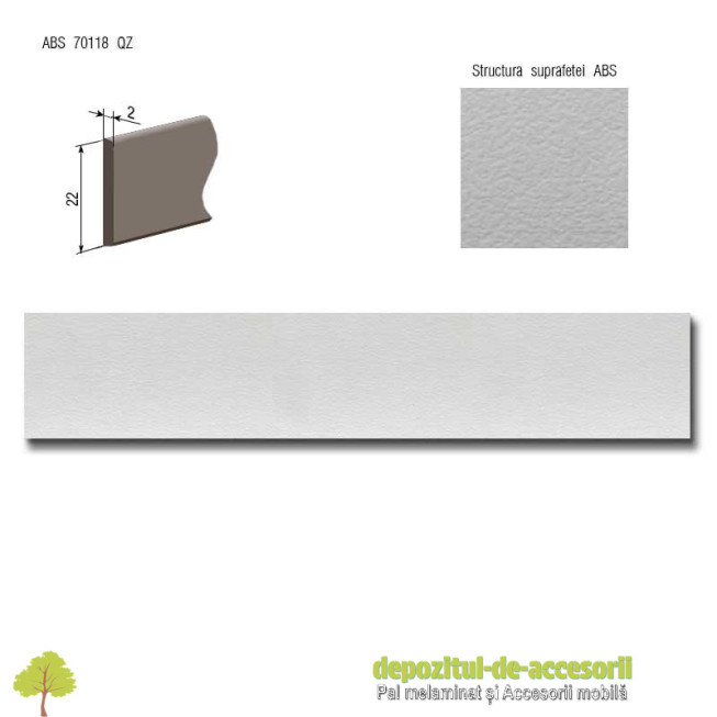 Cant ABS Gri sidefat 22mm x 2mm Compatibil cu Pal melaminat Gri sidefat U763 Egger