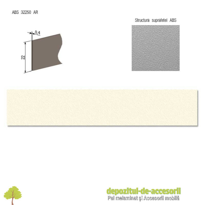 Cant ABS Alabastru 22mm x 0,4mm Compatibil cu Pal melaminat Alabastru Egger U104 ST15