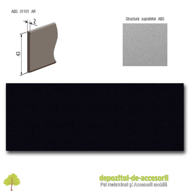 Cant ABS Negru 43mm x 2mm Compatibil cu PAL Melaminat Negru Egger U999 ST2