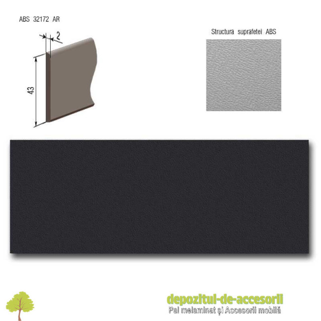 Cant ABS Grafit 43mm x 2mm Compatibil cu PAL Melaminat Grafit Egger 961 ST2