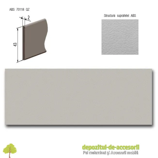 Cant ABS Gri sidefat 22mm x 2mm Compatibil cu Pal melaminat Gri sidefat U763 Egger ST15