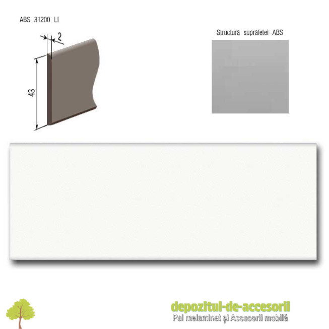 Cant ABS Alb premium 43mm x 2mm Compatibil cu Pal melaminat Alb premium Egger W1000