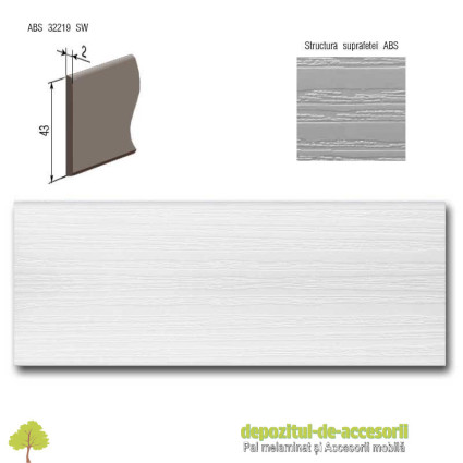 Cant ABS Alb platină 43mm x 2mm Compatibil cu gama uni de PAL Alb Egger W908, W975 și W980