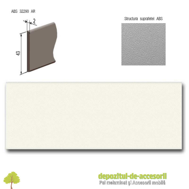 Cant ABS Alb 43mm x 2mm Compatibil cu Pal melaminat Alb Egger W911