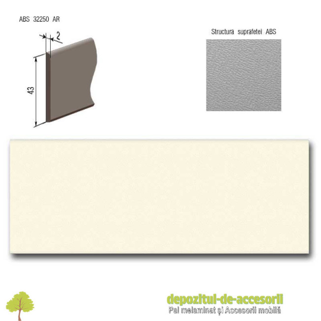 Cant ABS Alabastru 43mm x 2mm Compatibil cu Pal melaminat Alabastru Egger U104