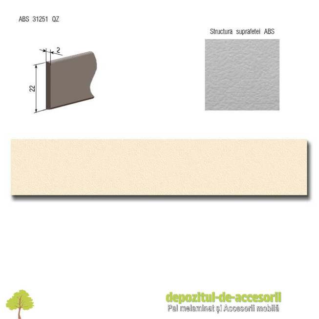 Cant ABS Vanilie 22mm x 2mm Compatibil cu Pal Melaminat Vanilie Egger U108 ST15