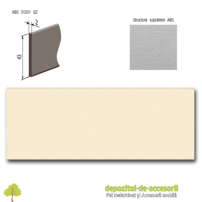 Cant ABS Vanilie 43mm x 2mm Compatibil cu Pal Melaminat Vanilie Egger U108 ST15
