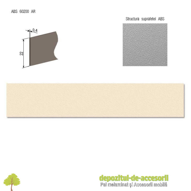 Cant ABS Bumbac 22mm x 0,4mm  Compatibil cu Pal Melaminat Bumbac Egger U113 ST2