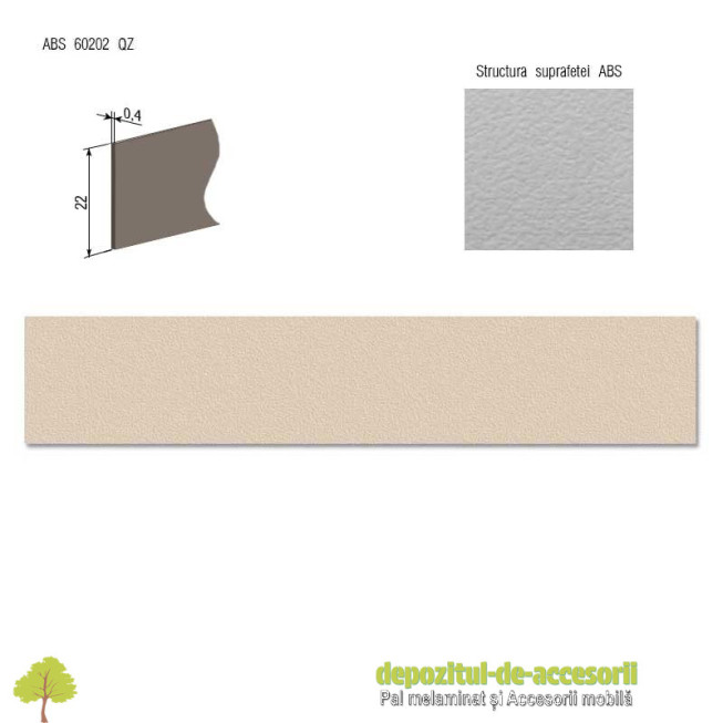Cant ABS Bej nisip 22mm x 0,4mm Compatibil cu Pal Melaminat Bej nisip Egger U156 ST9