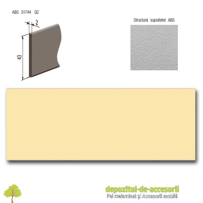 Cant ABS Galben catifea 43mm x 2mm Compatibil cu Pal Melaminat Galben catifea Egger U107 ST9