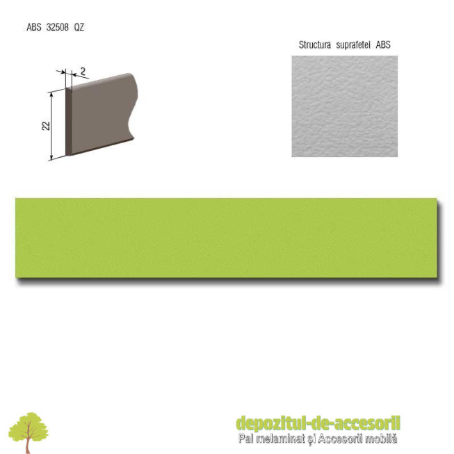 Cant ABS Verde lămâie 22mm x 2mm Compatibil cu Pal Melaminat Verde lămâie Egger U630 ST15