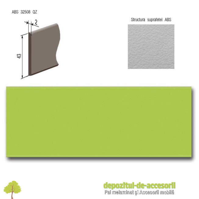 Cant ABS Verde lămâie 43mm x 2mm Compatibil cu Pal Melaminat Verde lămâie Egger U630 ST15