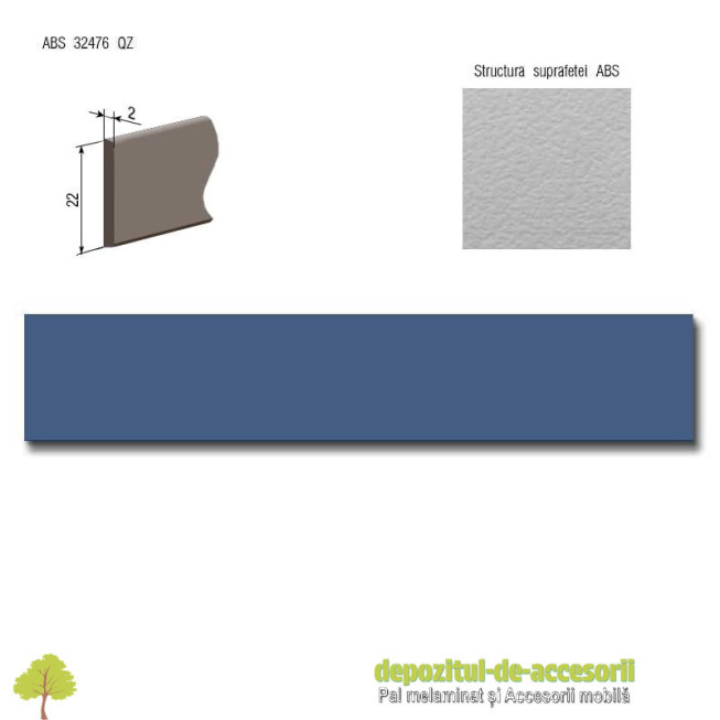 Cant ABS Albastu oțel 22mm x 2mm Compatibil Pal Melaminat Albastru otel Egger U539 ST9