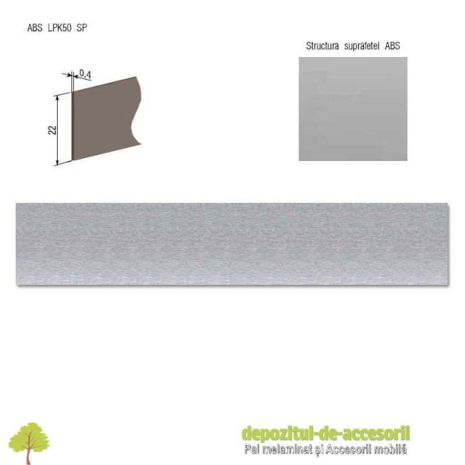 Cant ABS Aluminiu satinat 22mm x 0,4mm