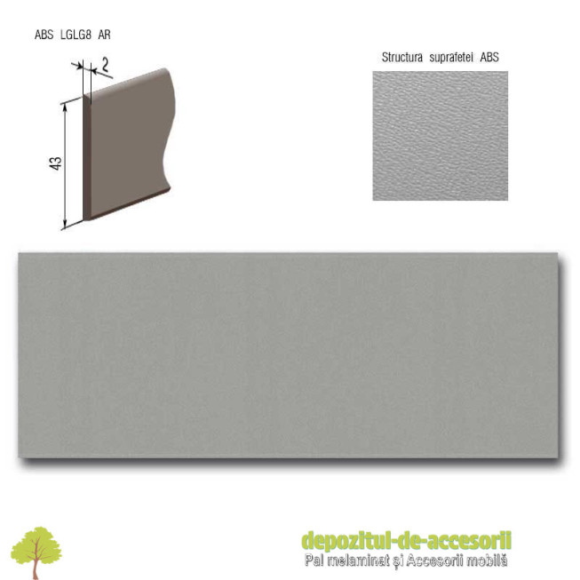 Cant ABS Aluminiu 43mm x 2mm Compatibil cu Pal Melaminat Aluminiu Egger F509 ST2