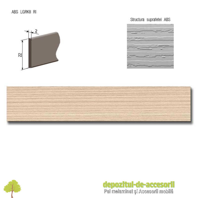 Cant ABS Frasin Lyon nisip 22mm x 2mm Compatibil Pal Melaminat Frasin Lyon nisip Egger H1298 ST22