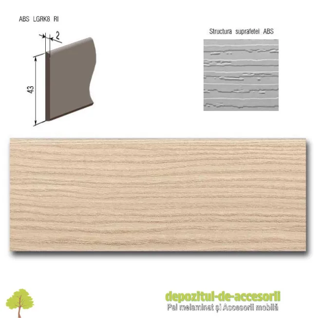 Cant ABS Frasin Lyon nisip 43mm x 2mm Compatibil Pal Melaminat Frasin Lyon nisip Egger H1298 ST22