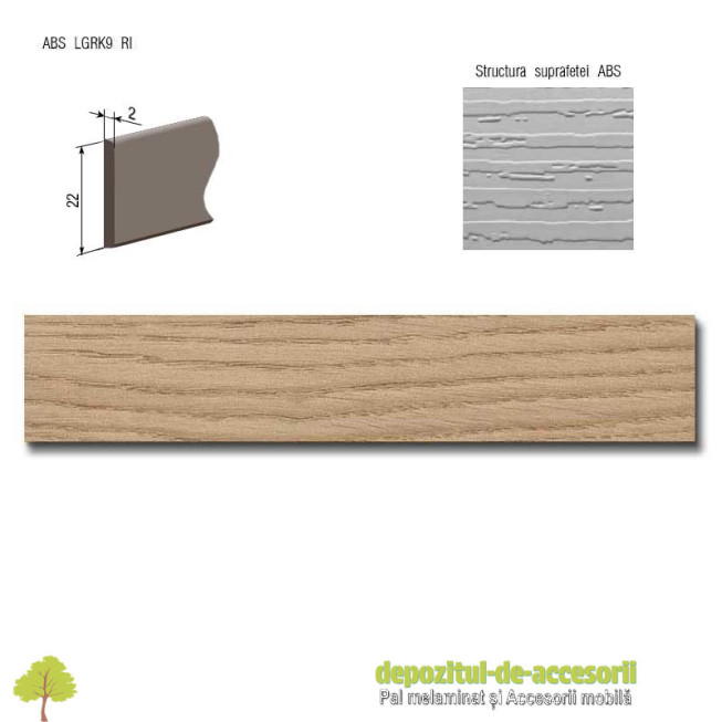 Cant ABS Stejar Aragon natur 22mm x 2mm Compatibil cu PAL Melaminat Stejar Aragon natur H1372 ST22