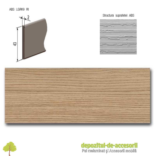Cant ABS Stejar Aragon natur 43mm x 2mm Compatibil cu PAL Melaminat Stejar Aragon natur H1372 ST22