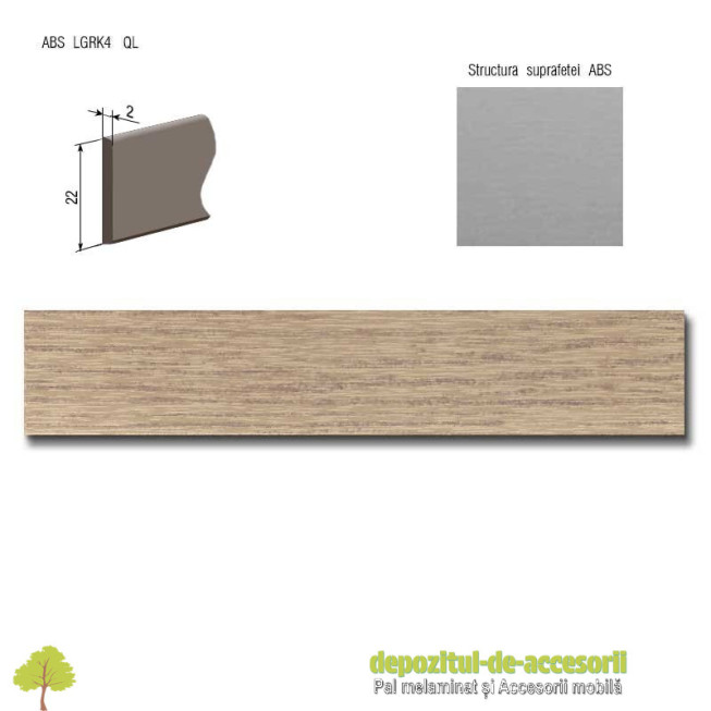 Cant ABS Stejar Bardolino gri 22mm x 2mm Compatibil cu PAL Stejar Bardolino gri H1146 ST10 Egger
