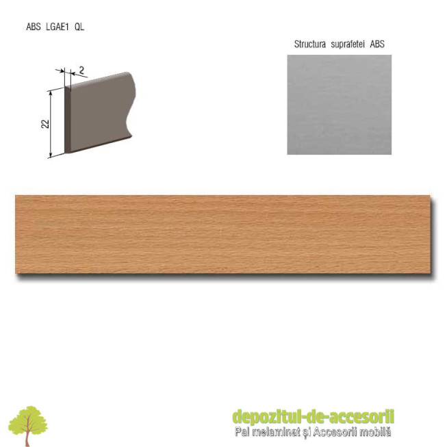 Cant ABS Fag aburit 22mm x 2mm Compatibil cu PAL Melaminat Fag aburit Egger H1586 ST15