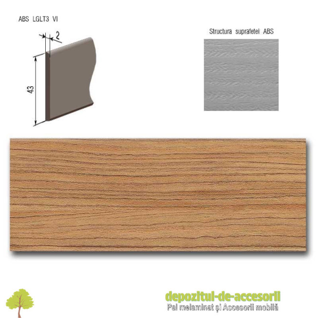 Cant ABS Urbano natur 43mm x 2mm Compatibil cu Pal Melaminat Urbano natur Egger H3070 ST22
