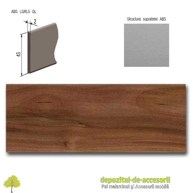 Cant ABS Păr Tirano 43mm x 2mm Compatibil cu PAL Melaminat Păr Tirano Egger H3114 ST9