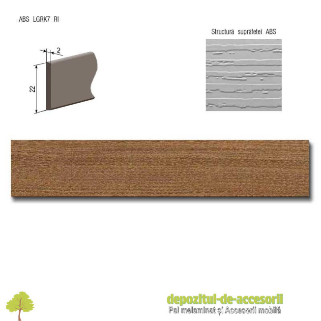 Cant ABS Frasin Cassino maro 22mm x 2mm Compatibil cu PAL Melaminat Frasin Cassino maro Egger H1215 ST22
