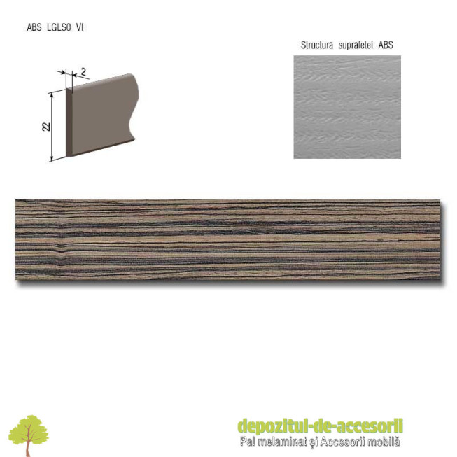 Cant ABS Zebrano antracit 22mm x 2mm Compatibil cu Pal Melaminat Zebrano antracit Egger H3005 ST22
