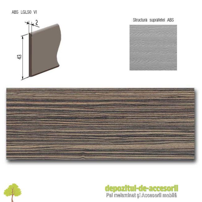 Cant ABS Zebrano antracit 43mm x 2mm Compatibil cu Pal Melaminat Zebrano antracit Egger H3005 ST22